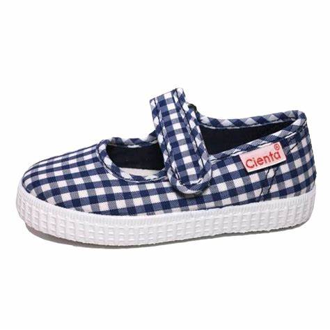 Cienta Mary Jane - Navy Gingham