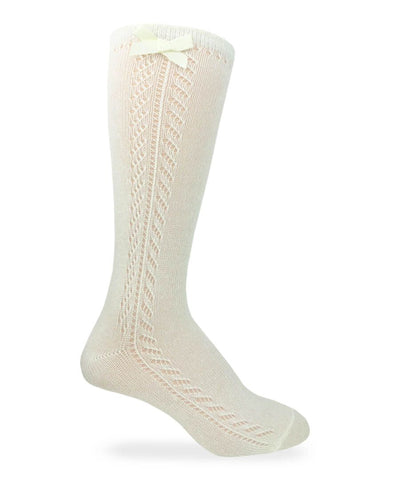 Jefferies Pointelle Bow Knee High, Ivory